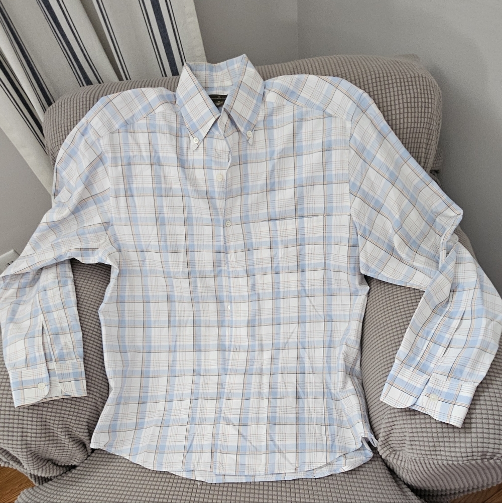 Ermenegildo Zegna Blue and White Multicolor Plaid Shirt